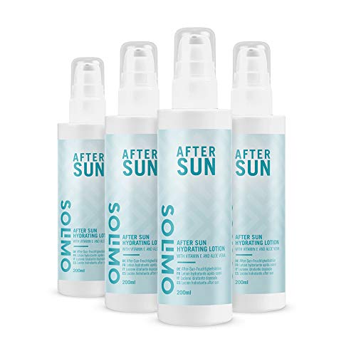 Marca Amazon - Solimo - SUN - Loción hidratante after sun, con alantoína, glicerina, vitamin E y aloe vera (4x200ml)