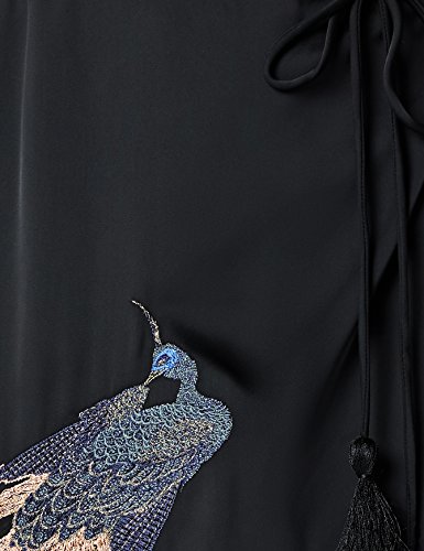 Marca Amazon - TRUTH & FABLE Vestido Cruzado con Bordado Mujer, Negro (Black Black), 44, Label: XL