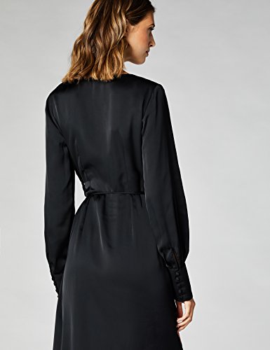 Marca Amazon - TRUTH & FABLE Vestido Cruzado con Bordado Mujer, Negro (Black Black), 44, Label: XL
