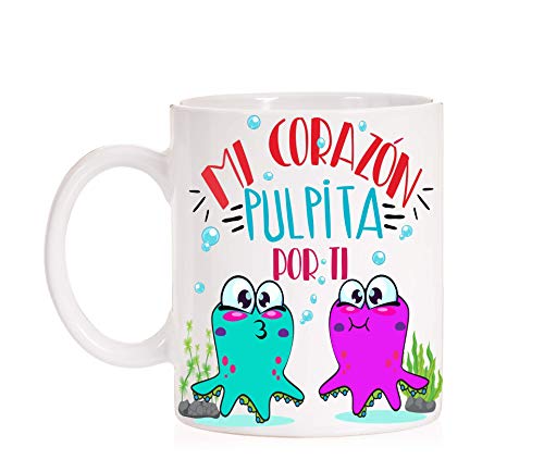 MardeTé Taza Mi corazón Pulpita por Tí. Taza para Enamorados. Ideal para Regalar con Mucho Amor. Taza Pulpo