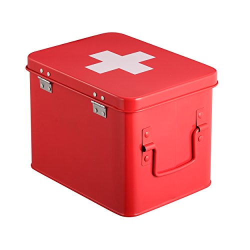 Mari Home - Botiquín de color rojo, de doble capa y 4 compartimentos, de metal, para almacenamiento. Kit de primeros auxilios no incluido - 22,5 x 16,5 x 16 cm