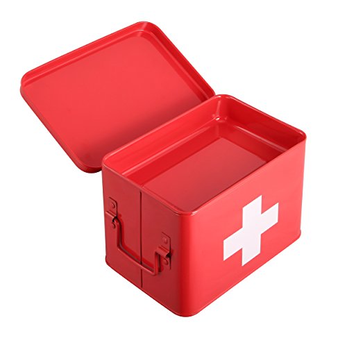 Mari Home - Botiquín de color rojo, de doble capa y 4 compartimentos, de metal, para almacenamiento. Kit de primeros auxilios no incluido - 22,5 x 16,5 x 16 cm