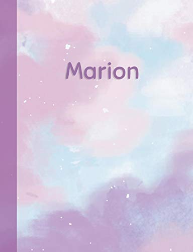 Marion: Personalized Composition Notebook – College Ruled (Lined) Exercise Book for School Notes, Assignments, Homework, Essay Writing. Purple Pink Blue Cover Art - Cloud Marble with Name