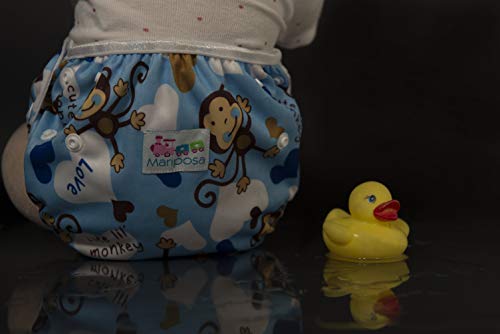 MARIPOSA | Bañador Pañal Bebé - Reutilizable Lavable y Ajustable - Pañales de Natación para Piscina y Mar para Niño de 0 a 2 Años - 2 pañales con funda impermeable (animales y mono)