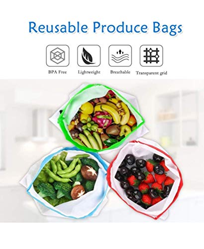 Marni's - 12 Bolsas reutilizables, lavables, para la compra - malla ecológica para almacenar alimentos, productos del hogar ó juguetes