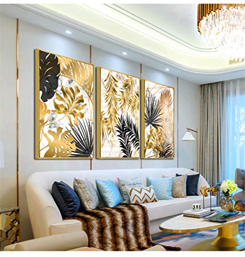 Martin Kench Juego de 3 pósteres de diseño para pared, hojas doradas de bosque, hoja de palma, sin marco, cuadro de pared, impresión de imágenes, póster, decoración para salón, Estilo D, 20 x 30 cm