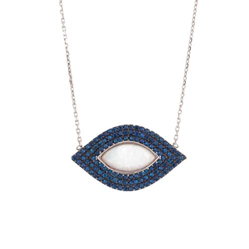 Masaliko Collar de Plata de Psoriasis, Psoriasis y Collar de Piedra zircón, Collar de Ojos, Collar Delicado, Plata de 925 Quilates, Collar Diario