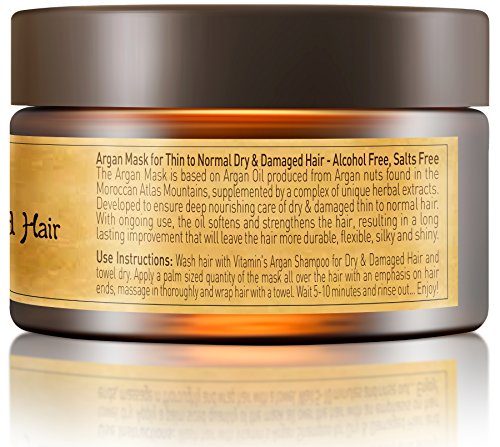 Máscara de pelo para cabello dañado, seco, fino o grueso, de aceite de argán, con vitaminas