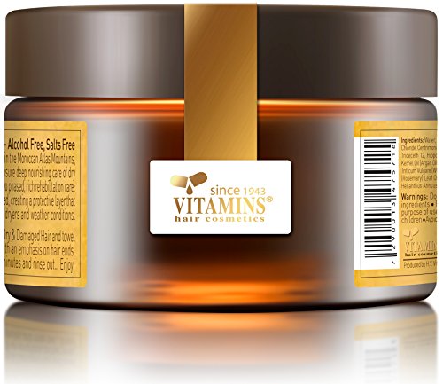 Máscara de pelo para cabello dañado, seco, fino o grueso, de aceite de argán, con vitaminas