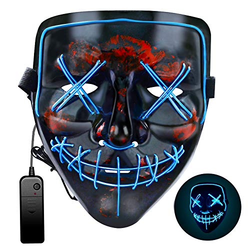 Máscara LED de Halloween, Máscara de purga 3 modos de iluminación, Máscara de miedo de Halloween Máscara de miedo para adultos, niños, Disfraces de fiesta en celebraciones y fiestas de Cosplays001