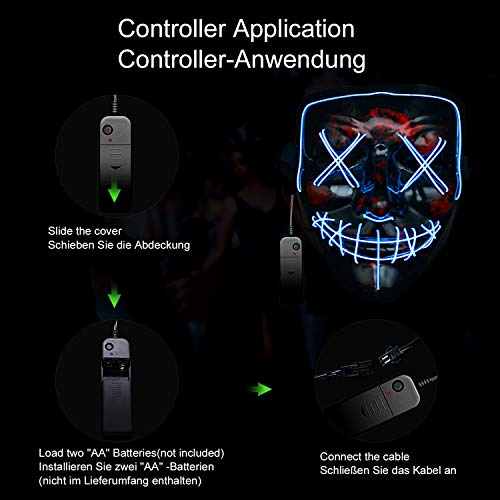 Máscara LED de Halloween, Máscara de purga 3 modos de iluminación, Máscara de miedo de Halloween Máscara de miedo para adultos, niños, Disfraces de fiesta en celebraciones y fiestas de Cosplays001