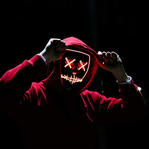 Máscara Purga, ZoneYan LED Máscaras Halloween Carnaval, Light Up Máscara, Craneo Esqueleto Mascaras, Máscara Resplandeciente, 3 Modos de Iluminación (red)