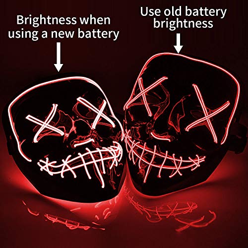Máscara Purga, ZoneYan LED Máscaras Halloween Carnaval, Light Up Máscara, Craneo Esqueleto Mascaras, Máscara Resplandeciente, 3 Modos de Iluminación (red)