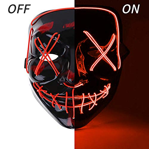 Máscara Purga, ZoneYan LED Máscaras Halloween Carnaval, Light Up Máscara, Craneo Esqueleto Mascaras, Máscara Resplandeciente, 3 Modos de Iluminación (red)