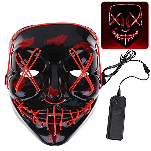 Máscara Purga, ZoneYan LED Máscaras Halloween Carnaval, Light Up Máscara, Craneo Esqueleto Mascaras, Máscara Resplandeciente, 3 Modos de Iluminación (red)