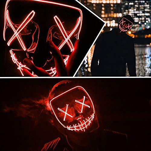 Máscara Purga, ZoneYan LED Máscaras Halloween Carnaval, Light Up Máscara, Craneo Esqueleto Mascaras, Máscara Resplandeciente, 3 Modos de Iluminación (red)