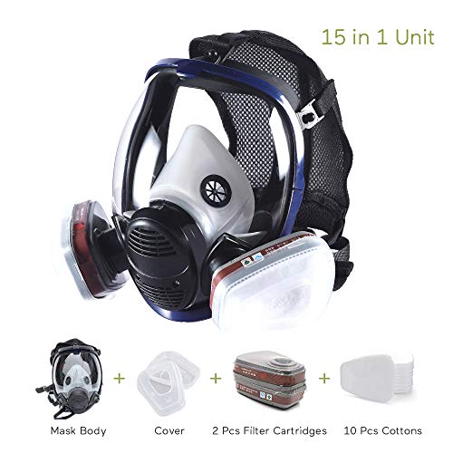 Máscara respiradora de Vapor 15 en 1 orgánica para Pintar plaguicidas químicos de Cara Completa con Doble Filtro de carbón Activado para carpintería y protección contra el Polvo