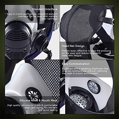Máscara respiradora de Vapor 15 en 1 orgánica para Pintar plaguicidas químicos de Cara Completa con Doble Filtro de carbón Activado para carpintería y protección contra el Polvo