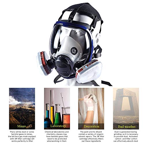 Máscara respiradora de Vapor 15 en 1 orgánica para Pintar plaguicidas químicos de Cara Completa con Doble Filtro de carbón Activado para carpintería y protección contra el Polvo