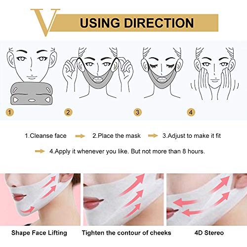 Máscara V Line, HailiCare 3 Pcs Mascarilla Reafirmante Facial, 4D Cara Doble Con Forma V Oreja Colgada Pasta Hidrogel Máscara, Mascarilla hidratante reafirmante de contorno