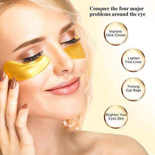 Mascarilla para los ojos - Mascarilla para los labios - 5 pares de Almohadillas para los ojos + 5 Mascarilla para labios - Máscara para labios y ojos de oro 24K para las ojeras y arrugas