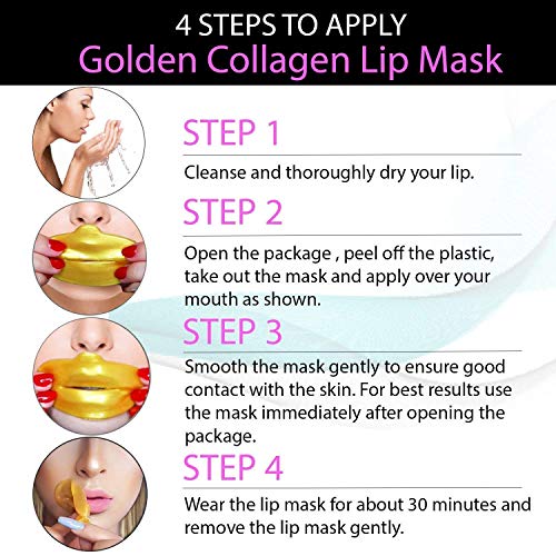 Mascarilla para los ojos - Mascarilla para los labios - 5 pares de Almohadillas para los ojos + 5 Mascarilla para labios - Máscara para labios y ojos de oro 24K para las ojeras y arrugas