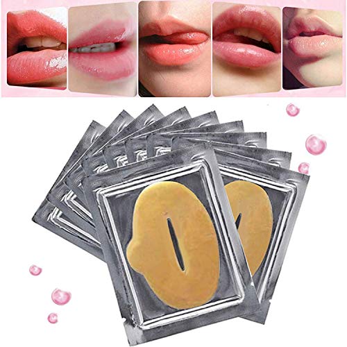 Mascarilla para los ojos - Mascarilla para los labios - 5 pares de Almohadillas para los ojos + 5 Mascarilla para labios - Máscara para labios y ojos de oro 24K para las ojeras y arrugas