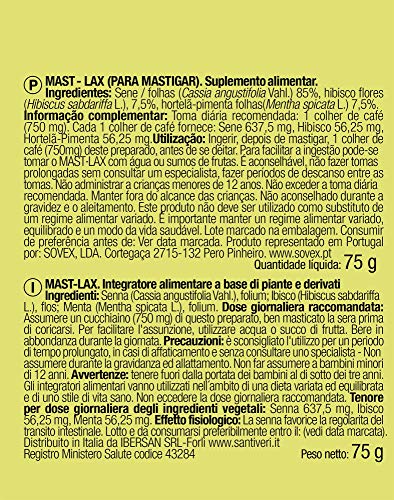Mast Lax Sanaflor masticable de Santiveri (75 gr): Complemento alimenticio a base de plantas para masticar para ayudar a la regularidad del tránsito intestinal.ocasional.