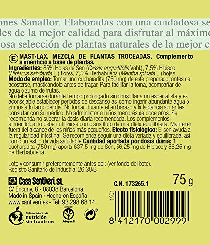 Mast Lax Sanaflor masticable de Santiveri (75 gr): Complemento alimenticio a base de plantas para masticar para ayudar a la regularidad del tránsito intestinal.ocasional.