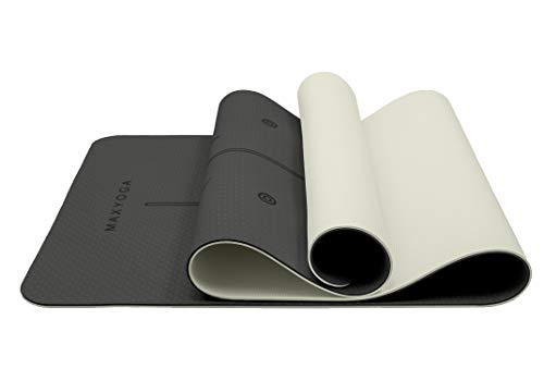 MAXYOGA® MaxDirect Esterilla Yoga con Sistema de Alineación y Marcados. Colchoneta Yoga Mat Antideslizante y Ligera de Material Ecológico TPE. Tamaño Ideal 183cm x 61cm x 6mm. - Negro