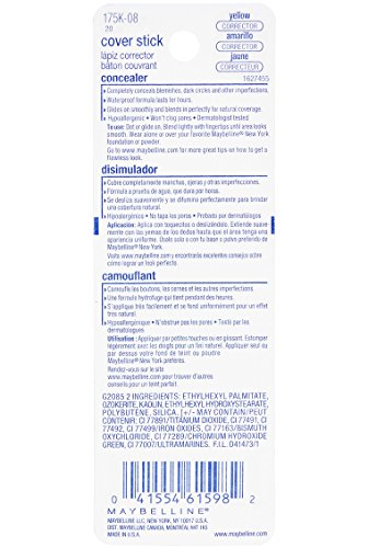 Maybelline New York Cover Stick Concealer, 190 Corrective Yellow, 0.16 Ounce