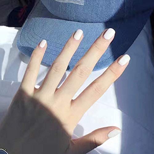 Mayelia Mate Presione sobre las uñas Blanco Uñas postizas 24 piezas Corto Cuadrado Uñas falsas para mujeres y niñas