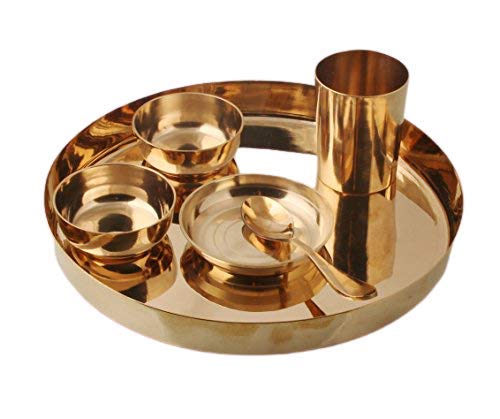 Mayur Esportazioni bronzo Kansya utensil| 6 pezzi cena Thali set|1 piatto 2 ciotola di riso 1 banda 1 Glass & 1 spoon|home, hotel ristorante