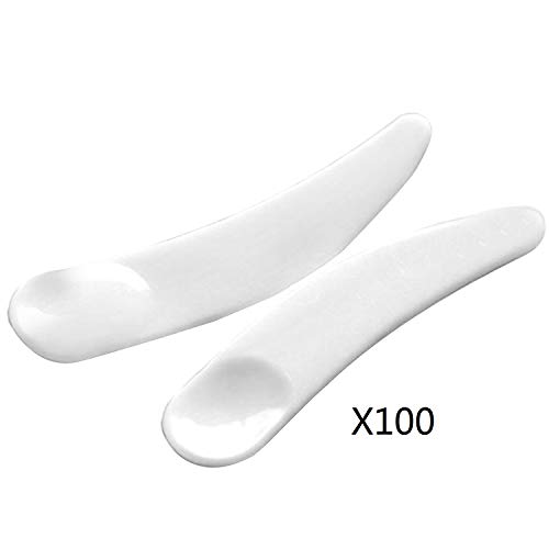 mciskin 100pcs Mini desechable curvo cosmético espátula pala de maquillaje mascarilla espátula plástico cuchara