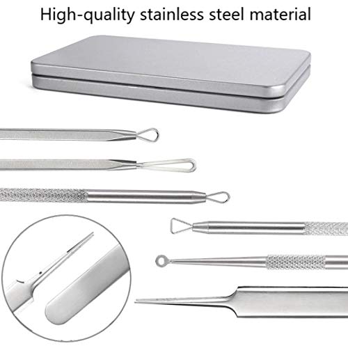McNory Removedor de Espinillas kit el Acné Puntos Negros Aguja Pinzas 6 piezas herramientas de extracción de espinillas de acné y extractor de espinillas de acero inoxidable