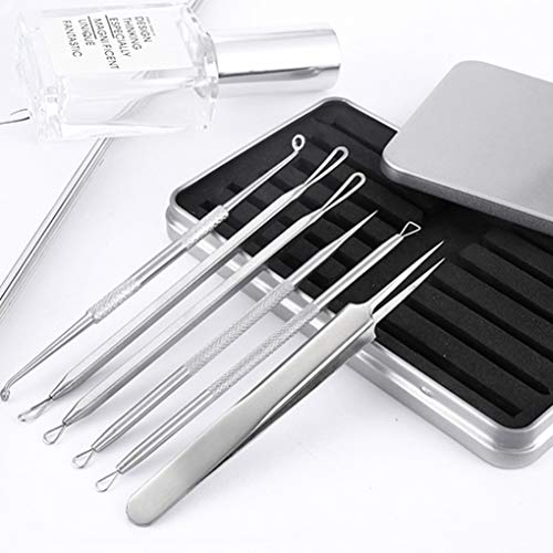 McNory Removedor de Espinillas kit el Acné Puntos Negros Aguja Pinzas 6 piezas herramientas de extracción de espinillas de acné y extractor de espinillas de acero inoxidable