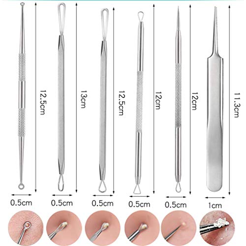 McNory Removedor de Espinillas kit el Acné Puntos Negros Aguja Pinzas 6 piezas herramientas de extracción de espinillas de acné y extractor de espinillas de acero inoxidable