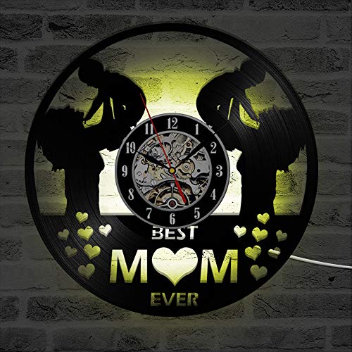 Mcolk Reloj de Pared Vinilo Feliz Día De La Madre Vinyl Record Reloj De Pared Hecho A Mano Decoración para El Hogar CD Record Clock Gran Mamá