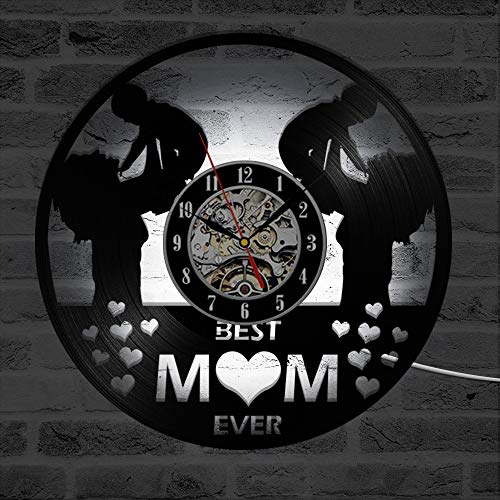 Mcolk Reloj de Pared Vinilo Feliz Día De La Madre Vinyl Record Reloj De Pared Hecho A Mano Decoración para El Hogar CD Record Clock Gran Mamá