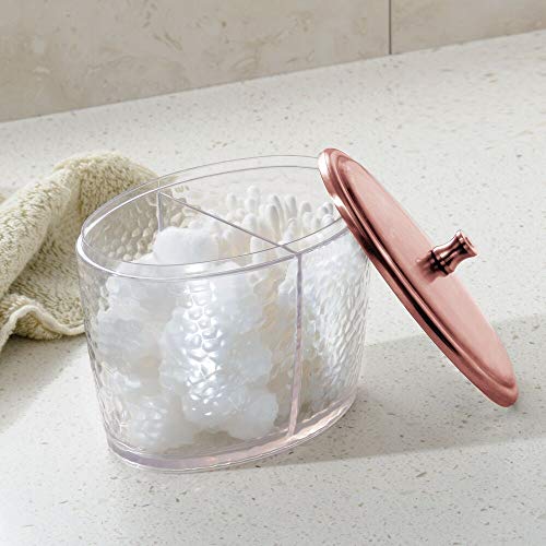 mDesign Algodonero con tapa – Práctico frasco transparente para discos de algodón con 2 compartimentos – Elegante frasco de plástico y metal para bolas de algodón – transparente y dorado rojizo