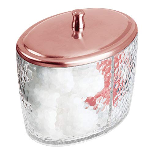 mDesign Algodonero con tapa – Práctico frasco transparente para discos de algodón con 2 compartimentos – Elegante frasco de plástico y metal para bolas de algodón – transparente y dorado rojizo