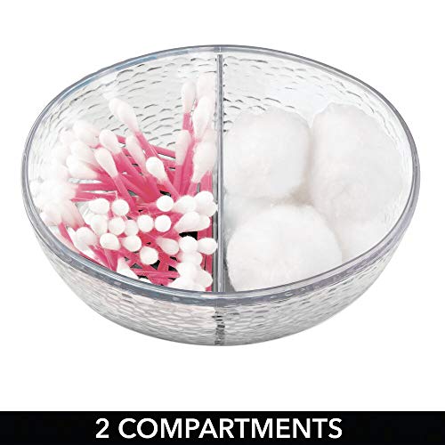 mDesign Algodonero con tapa – Práctico frasco transparente para discos de algodón con 2 compartimentos – Elegante frasco de plástico y metal para bolas de algodón – transparente y dorado rojizo