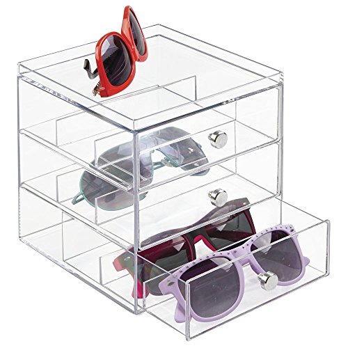 mdesign apilable Organizador para gafas, gafas de sol, gafas de lectura – 3 Cajones, transparente
