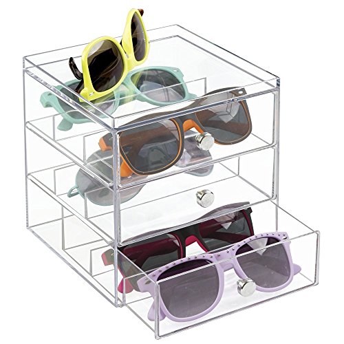 mdesign apilable Organizador para gafas, gafas de sol, gafas de lectura – 3 Cajones, transparente