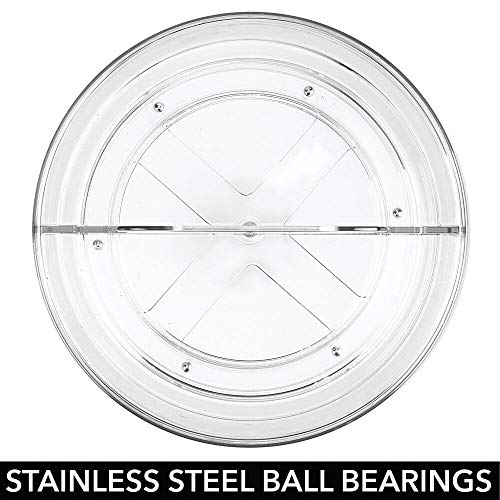 mDesign Base giratoria para cosméticos con asa – Elegante organizador de maquillaje con 2 compartimentos para cosmética, cremas y medicinas – Plataforma giratoria redonda para el baño – transparente