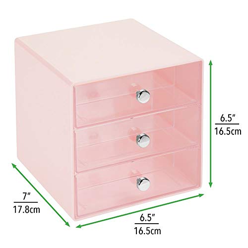 mDesign Cajas para gafas de sol – Cajoneras de plástico con 3 compartimentos – Organizador de armarios para guardar todo tipo de gafas – transparente y rosa claro