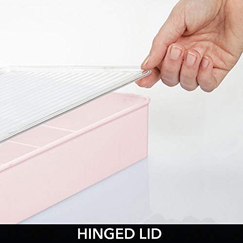mDesign Cajas para gafas de sol – Clasificador de plástico con 5 compartimentos – Organizador de armarios para guardar todo tipo de gafas – rosa claro y transparente