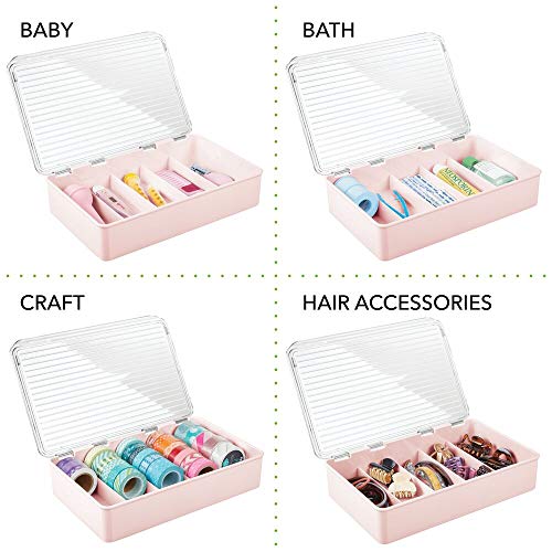 mDesign Cajas para gafas de sol – Clasificador de plástico con 5 compartimentos – Organizador de armarios para guardar todo tipo de gafas – rosa claro y transparente