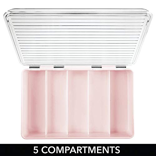 mDesign Cajas para gafas de sol – Clasificador de plástico con 5 compartimentos – Organizador de armarios para guardar todo tipo de gafas – rosa claro y transparente