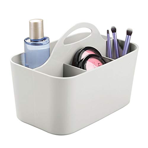 mDesign cesta organizadora para sus cosméticos - Cesta plastico provista de asa para un cómodo transporte - Organizador maquillaje en color gris claro
